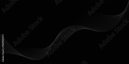 Black abstract background design. Modern wavy line pattern in monochrome colors. Premium stripe texture for banner, business backdrop. Dark horizontal vector template