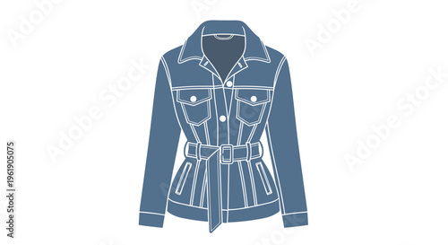 Stylish blue belted denim jacket with chest and side pockets, offering a cinched waist silhouette for a modern and flattering look.
