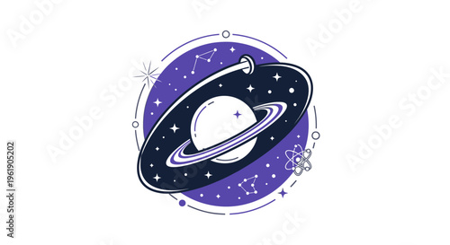 Cosmic Planet with Rings and Orbit, Space Exploration Concept