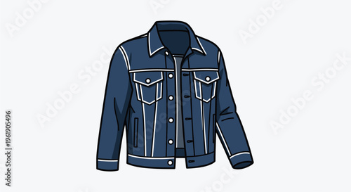 Stylish blue denim jacket with prominent white stitching, front buttons, and chest pockets, offering a modern twist on a classic design.