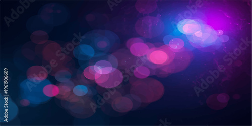 Bright abstract background with colorful glowing bokeh lights and purple defocused glitter circles creating a shiny holiday celebration design