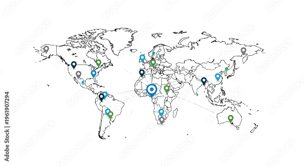 Obraz premium Illustration of a world map with vaccination pins on various countries for World Immunization Week