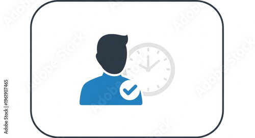 Time Management Icon - Person with Clock and Checkmark for Efficiency.