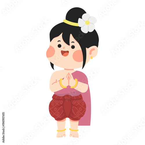 Traditional Thai Woman Greeting Wai Gesture