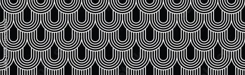 Modern Art Deco Seamless Pattern Black and White Geometric Scale Wave Vector