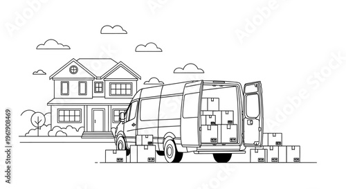 Man moving house with truck and boxes.