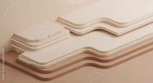 Soft beige wavy layered geometric shapes.