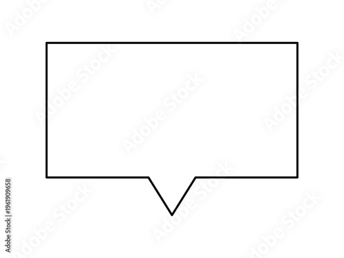Minimalist Rectangular Speech Bubble Outline, Black Stroke Comic Chat Box Vector Icon, Simple Geometric Blank Callout Silhouette