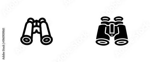 Eagle-eyed explorers, binoculars' silhouette, dual lens icon, minimalist art
