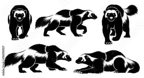 Wolverine Animal Silhouettes Collection: Dynamic Poses of a Fierce Predator