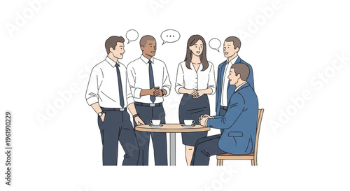 Group of business people having a conversation during a coffee break isolated on transparent background