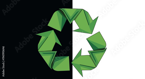 Recycling symbol made of green paper.