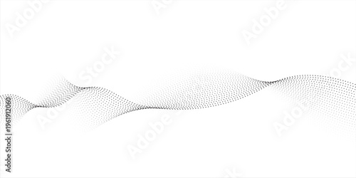 Flowing dots particles wave pattern 3D curve halftone black gradient curve shape isolated on white background. Vector in concept of technology, science, music, modern vector wave