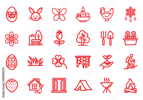 Spring icon set. Editable line icons. Vector illustration.,easter