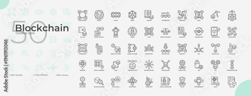 Blockchain Line Editable Icons set