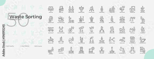 Waste Sorting Line Editable Icons set
