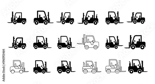 Forklift Icons Set: Industrial Vehicles Collection, Warehouse Logistics, Heavy Machinery