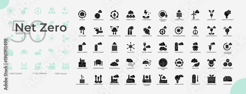 Net Zero Solid Editable Icons set