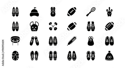 Sports Equipment Icons: Shoes, Balls, Rackets, Helmets, and More