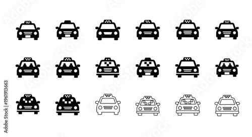 Collection of Taxi Icons: Black and White Car Symbols for Transportation and City Services