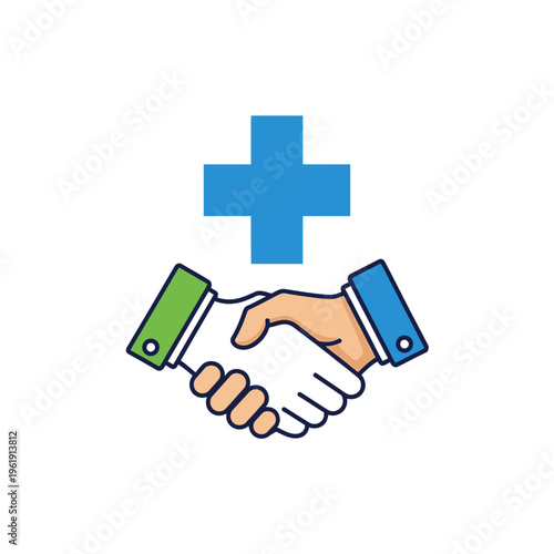 Handshake with a blue medical cross.