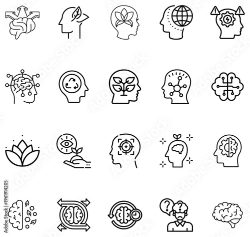 Collection of line representing human mind concepts and brain functions head thinking