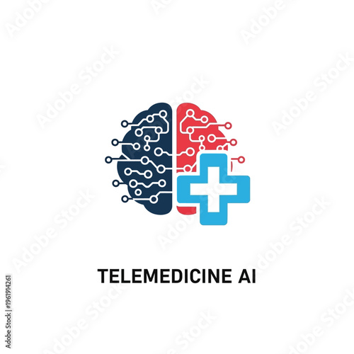 Telemedicine AI concept with brain and cross.