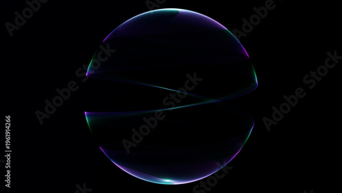 Abstract split glowing energy sphere with layered digital light bands and smooth flowing plasma lines, futuristic sci fi segmented orb on dark background seamless loop animation 4K