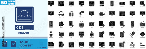Media Solid Editable Icons set