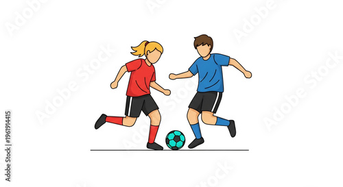 Children playing soccer and running with a ball.