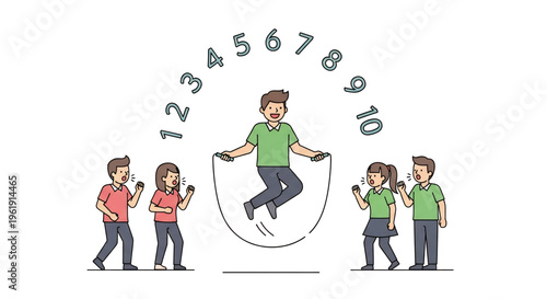 Child skipping rope with numbers showing counting and activity.