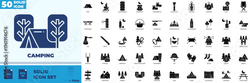 Camping Solid Editable Icons set