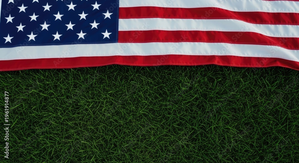 Fototapeta premium American flag on green grass background