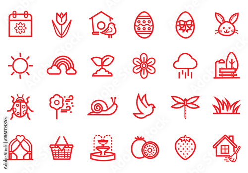 Spring icon set. Editable line icons. Vector illustration.,easter