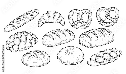 A variety of freshly baked bread and pastries illustration