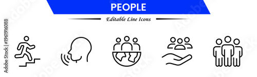 People icons depicting individuals, groups, community, diversity, profiles, communication, teamwork, social interaction, networking, relationships, collaboration, connection, and human activities.