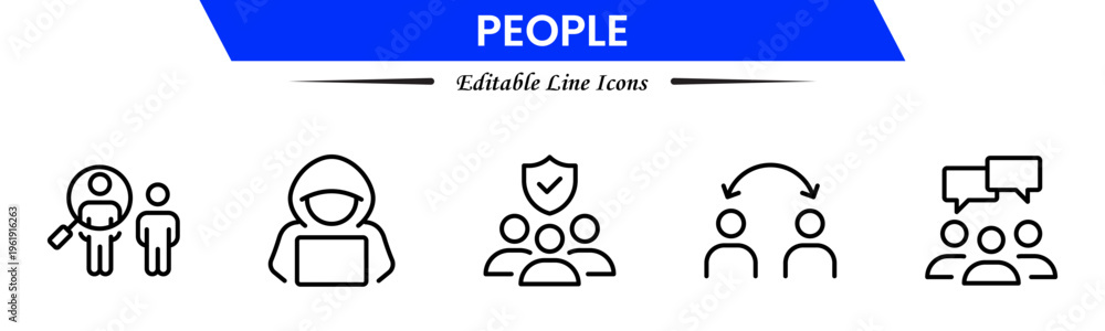 Obraz premium People icons depicting individuals, groups, community, diversity, profiles, communication, teamwork, social interaction, networking, relationships, collaboration, connection, and human activities.