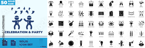 Celebration And Party Solid Editable Icons set