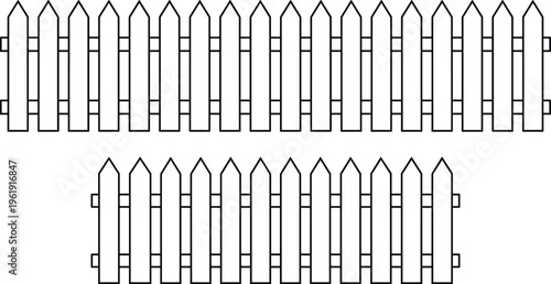 Two picket fence silhouettes with different lengths, vector illustration of wooden fencing design, flat vector illustration