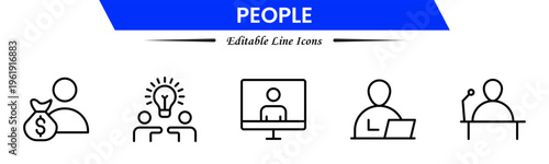 People icons depicting individuals, groups, community, diversity, profiles, communication, teamwork, social interaction, networking, relationships, collaboration, connection, and human activities.