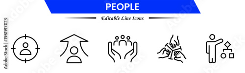 People icons depicting individuals, groups, community, diversity, profiles, communication, teamwork, social interaction, networking, relationships, collaboration, connection, and human activities.