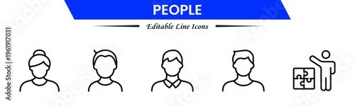 People icons depicting individuals, groups, community, diversity, profiles, communication, teamwork, social interaction, networking, relationships, collaboration, connection, and human activities.