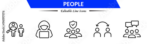 People icons depicting individuals, groups, community, diversity, profiles, communication, teamwork, social interaction, networking, relationships, collaboration, connection, and human activities.