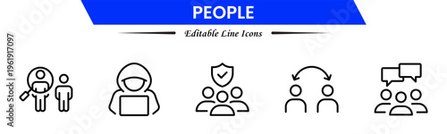 People icons depicting individuals, groups, community, diversity, profiles, communication, teamwork, social interaction, networking, relationships, collaboration, connection, and human activities.