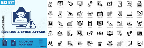 Hacking And Cyber Attack Duotone Editable Icons set