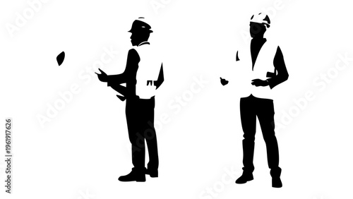 Architect Silhouette Icon - Professional Construction Worker with Blueprint Vector