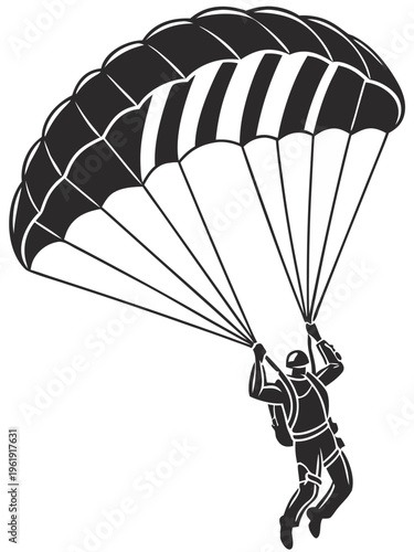 Parachute Jumper Silhouette - Extreme Sports Skydiving Vector Icon