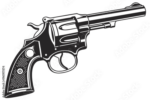 Revolver Silhouette Icon - Magnum Pistol Firearm Vector Illustration