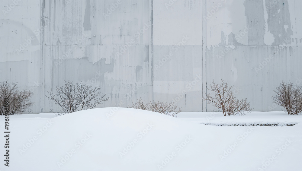 Fototapeta premium 雪の降ったあとの静けさを感じる白い壁の冬背景写真