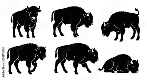 Silhouette Collection of Bison in Various Poses